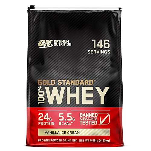 Optimum Nutrition Gold Standard 100% Whey Protein Powder, Vanilla Ice Cream, 10 Pound (Packaging May Vary) - Vanilla Ice Cream - 146 Servings (Pack of 1)