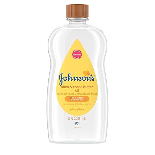 Johnson's Baby Oil, Mineral Oil Enriched with Shea & Cocoa Butter to Prevent Moisture Loss, Hypoallergenic, 20 fl. oz - 20 Fl Oz (Pack of 1)