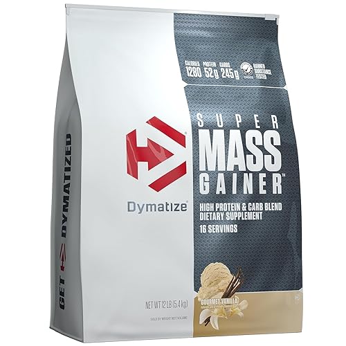 Dymatize Super Mass Gainer Protein Powder, 1280 Calories & 52g Protein, 10.7g BCAAs, Mixes Easily, Tastes Delicious, Gourmet Vanilla, 12 lbs - Vanilla - 16 Servings (Pack of 1)
