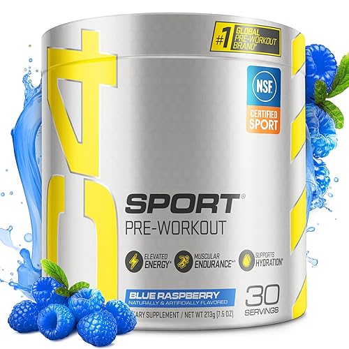 Cellucor C4 Sport Pre Workout Powder Blue Raspberry - Pre Workout Energy with Creatine + 135mg Caffeine and Beta-Alanine Performance Blend - NSF Certified for Sport 30 Servings - Blue Raspberry - 30 Servings (Pack of 1)