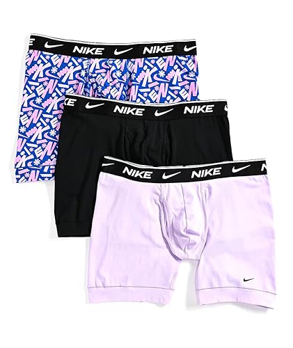 Nike Men`s Essential Micro Boxer Briefs 3 Pack - Medium - Violet Floral Logo/Lilac/Black