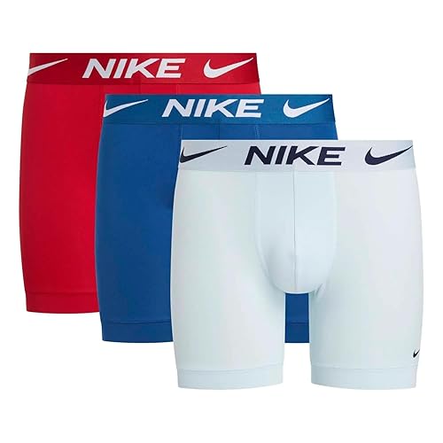 Nike Men`s Essential Micro Boxer Briefs 3 Pack - Medium - Glacier Blue/Court Blue/Gym Red