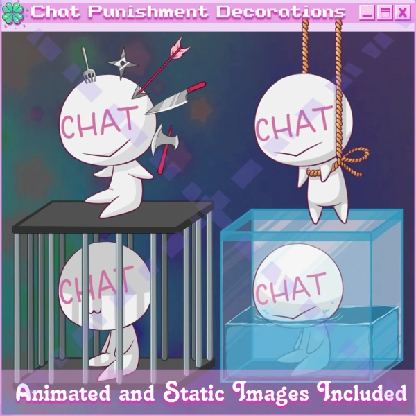 Stream Chat Punishment Streamer Avatar Icons - Animated and PNG Bundle for Twitch or Discord Gaming Stream Funny Overlays Cute Pet Mascot