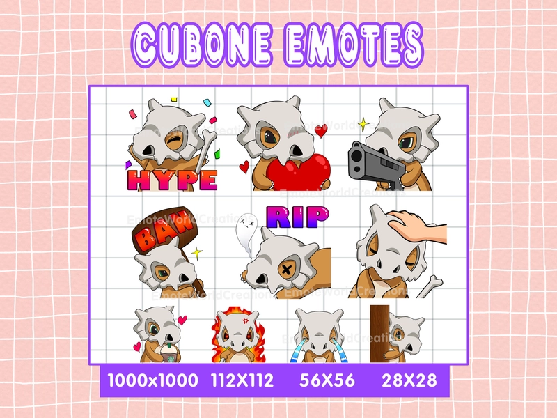 Cute Cubone Pokemon Emotes For Twitch Or Discord Streamers, 10 Cubone Emoji Pack, Pokemon Emote Pack, Emotes Bundle, Pokeomone Emotes