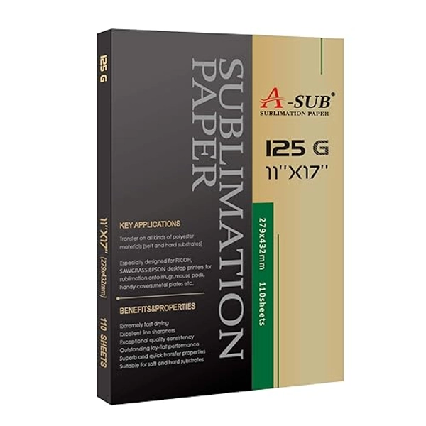 A-SUB Sublimation Paper 11x17 Inch 110 Sheets ONLY Compatible with Sublimation Printer and Sublimation Ink 125g