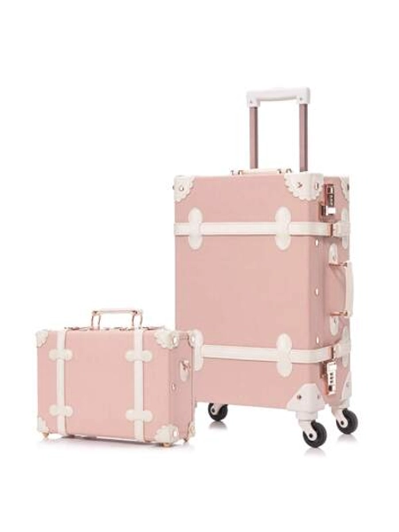 2 PCS Vintage Style Luggage Set,12''Cosmetic Case+20'' 3-Height Handle Leather Corners Protect With Aluminum Frame 360° Silent Wheels Suitcases