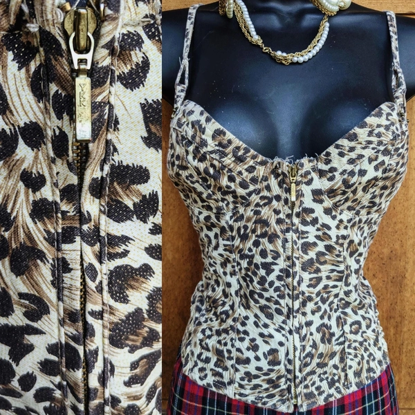 Vintage GUESS Leopard Print Zipper Corset Top