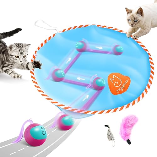 Migipaws Interactive Cat Ball Toy Set, Fun Tracker, Glowing Chase Ball with MystiChaser Pouch, Fluffy Tail, A Small Mice(Rose) - Rose & Pouch