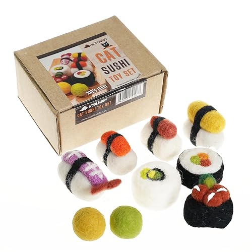 Woolbuddy Cat Sushi Toy, 8pcs, Wool Cat Toy for Boredom & Stimulating, Cute Interactive Toys for Indoor Feline Friends, Self-Play Kitten Toys, Chew Toy, Enrichment Without Catnip