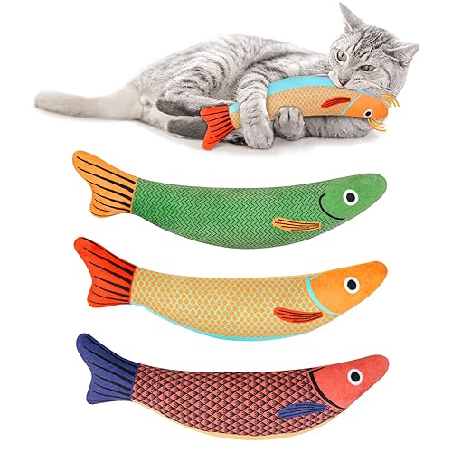 Aibuddy Catnip Toy, 3PCS Cat Chew Toys, Bite Resistant Catnip Toys with Bell Inside, Plush Cartoon Kitten Teething Interactive Toy - 1 Count (Pack of 3)