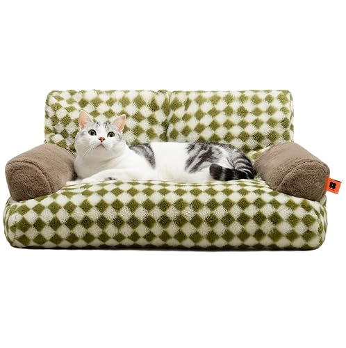 MEWOOFUN Stylish Cat Bed for Indoor Cars Large - Fluffy and Soft Cat Sofa Bed Small Dog Sofa Bed for Dogs and Cats - 66x48cm Cute Cat Bed Couch with Non-slip Bottom, Green - M - Green