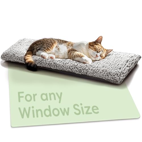 Cat Windowsill Mat 90 x 28 cm Grey - Sill Non-Slip - Self-Warming Cat Window Bed - Soft & Cuddly - Washable Cover - Gray - 90x28cm