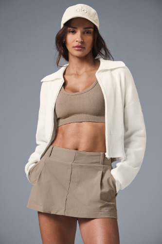 Scholar Knit Cropped Full Zip Jacket - Ivory | Ivory / XS