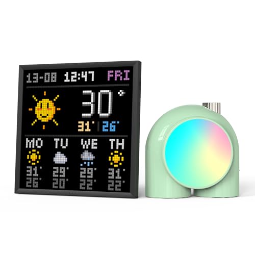 Divoom Pixoo-64+Planet-9 Smart Mood Lamp Green, Pixel Cloud Digital Frame with APP Control,and Cordless Table Lamp with Programmable RGB LED for Bedroom Gaming Room Office