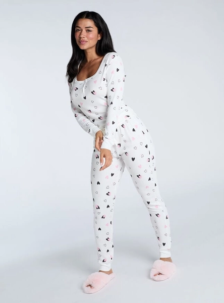 Heart ribbed henley pyjama set