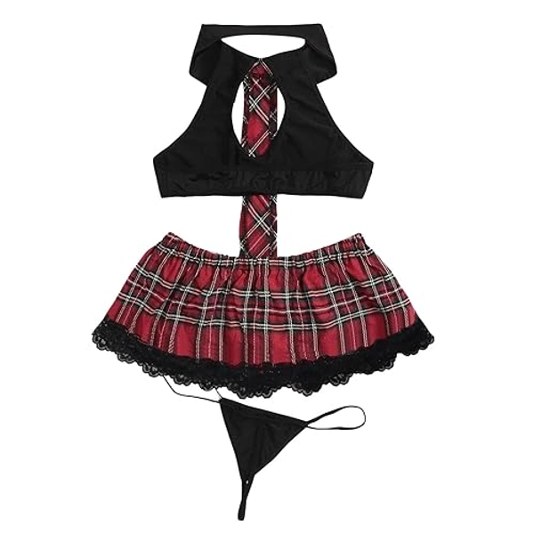 TOPJIAO Damen Dessous Set Unterwäsche Frauen Damenkostüm, sexy Dessous-Set, Cosplay-Oberteil und Kariertes Rock-Outfit Damen Dessous Set Unterwäsche Frauen