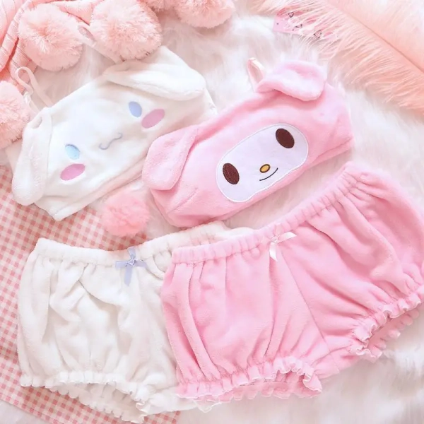 My Melody and Cinnamoroll Inspired Ultra Plush Lingerie Set Org Instock