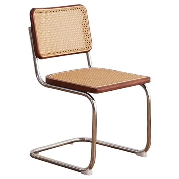 Chaise de Salle à Manger en rotin tapissée, Chaise d'appoint de Salle à Manger sans accoudoir avec Dossier en rotin Naturel et Base en Chrome Inoxydable, Chaise Lounge pour Salon, Cour