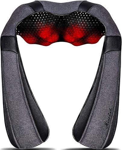 Mirakel Shiatsu Neck & Back Massager with Heat - Deep Tissue Neck, Back & Shoulder Pain Relief - Ergonomic Design Shoulder Massager, Electric Kneading Whole Body Massage Pillow Gifts for Women, Men - Gray