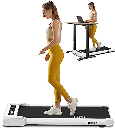 Redliro Walking Pad Treadmill Under Desk, Portable Mini Treadmill with Remote Control, Bluetooth, 265lbs Max Weight, Installation-Free Jogging Machine for Home/Office - White