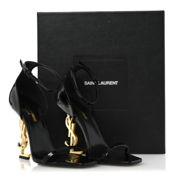 Sandales Saint Laurent OPYUM 110 YSL talon haut/cuir breveté logo doré /Taille : 39,5