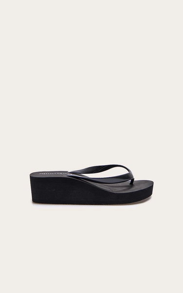 Black Round Toe Simple Platform Flip Flops