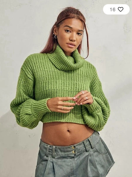 Urban Outfitters Cropped Knit Rolled Neck Jumper Size XS Uk 10 green