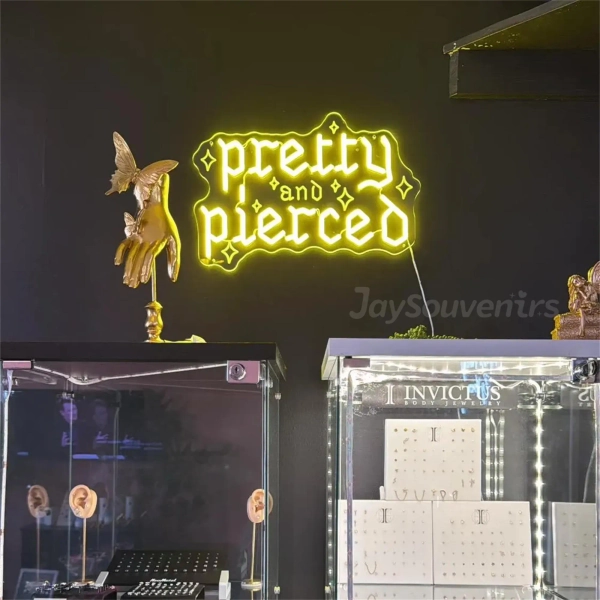Pretty and Pierced Neon Sign,Gothic Tont Neon,Gothic Style Art,Tattoo Shop Decor,Tattoo Artist Sign,Tattoo Studio Light Sign,Shop Signage