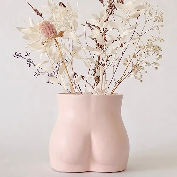 Body Vase Female Form, Butt Planter Booty Vases for Flowers w/Drainage, Speckled Matte Pink, Ceramic Cheeky Plant Pot Modern Boho Room Decor, Cute Small Chic Succulents Women Flower Vase Sculpture