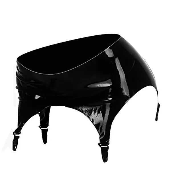 EXLATEX Black Latex Rubber Garter Suspender Belt with Plastic Clips