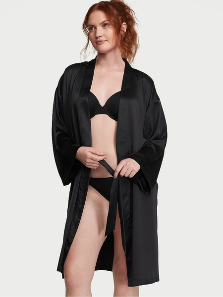 Black Satin Midi Robe