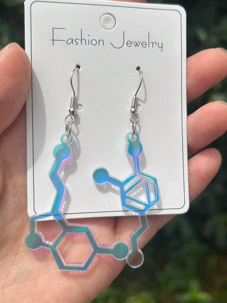 1pair Serotonin And Dopamine Neurotransmitter Molecule Earrings, Science Themed Earrings, Quirky Rave Jewelry