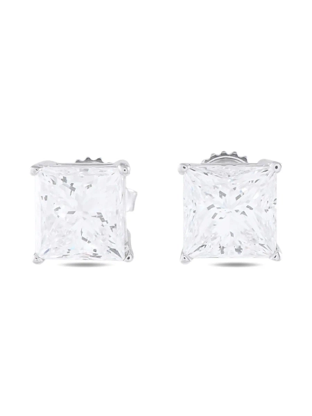 LB Exclusive 14K white gold diamond square stud earrings | One Size