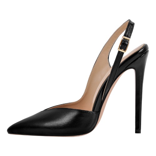 Pointed Toe Side Cut Stiletto Slingback Pumps | Black / US13