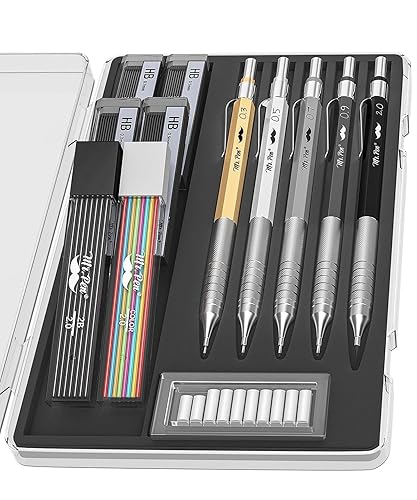 Mr. Pen- Metal Mechanical Pencil Set with Leads and Eraser Refills, 5 Sizes - 0.3, 0.5, 0.7, 0.9 and 2 Millimeters, Sketching Pencils, Drafting Pencil, Christmas Gift