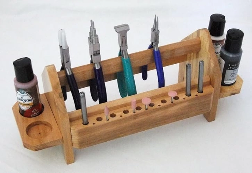 Solid Wood Bench Top Plier and Tool Organizer 12 Inch