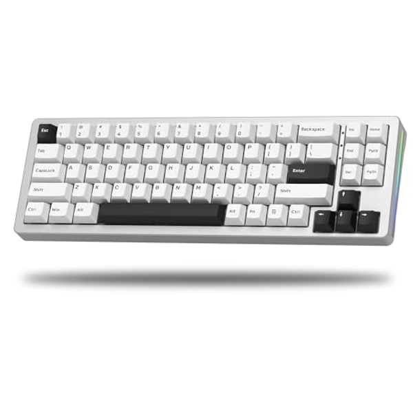 Womier SK71 75% Gaming Keyboard, Aluminum Alloy Shell Wireless Mechanical Creamy Keyboard Bluetooth/2.4G/Wired Hot Swappable Pre-lubed Switches, Gasket Mounted RGB Creamy Keyboard for Mac/Win, Silver
