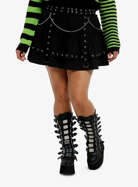 Social Collision Black Grommet & Chain Tiered Mini Skirt Plus Size