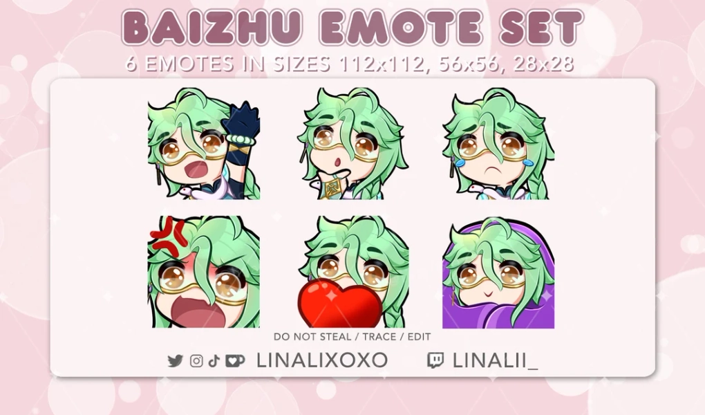 Genshin Impact Baizhu Emote Set Pack Cute Chibi Twitch Streamer Discord Emotes - Etsy
