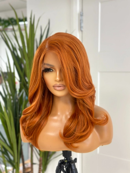 Copper | Orange  Layered Wavy -  Mid Length  |Free Parting   | Premium Synthetic Heat-Safe Fiber | Realistic Women&#39;s Wig