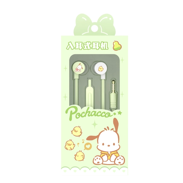 Official Sanrio Wired Earbuds Cute Sanrio Family In-Ear Headphones 3.5 mm Plug - Pochacco