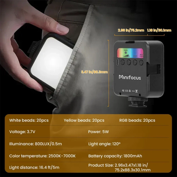 Compact Pocket RGB LED Camera Light
