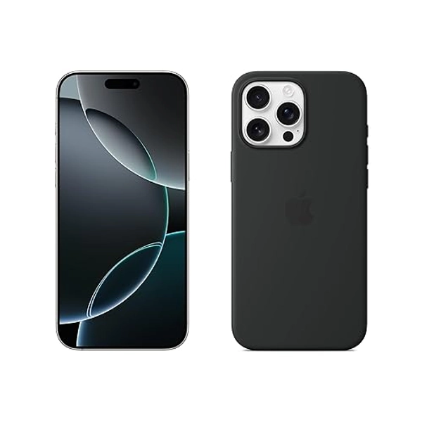 Apple iPhone 16 Pro Max (1 to) - Titane Blanc + Coque Transparente avec MagSafe - Noir