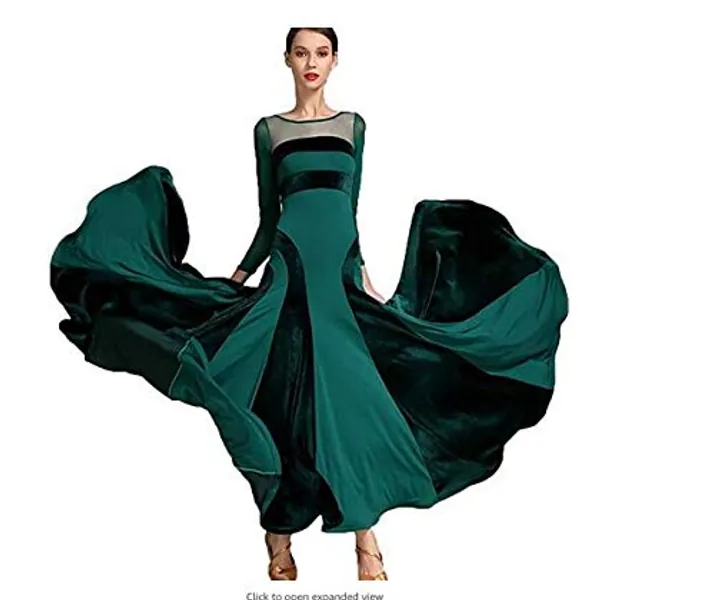 ZYLL Frauen moderner Walzer Tango Tanzen Kleidung Modern Dance Dress nationalen Standard Kleid Ballsaal Wettbewerb Kleid der Frauen,Grün,S