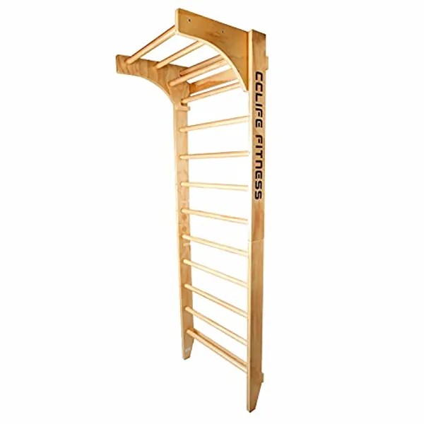 CCLIFE Sprossenwand Turnwand Gym Klettergerüst Holz Sportgerät Kletterwand mit Stange Fitness Kinder Erwachsener
