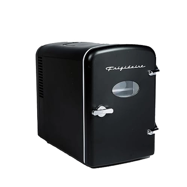 Frigidaire Retro Mini Personal Fridge Cooler, Holds up to 6 Cans, Portable for Car, Office, Bedroom, Dorm Room, or Cabin, AC and DC input, Black - BLACK