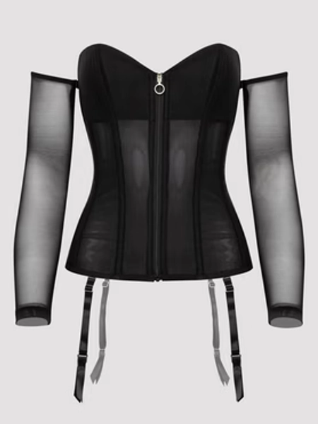 Lovehoney Plus Size Secret Silhouette Black Steel-Boned Long Sleeve Corset