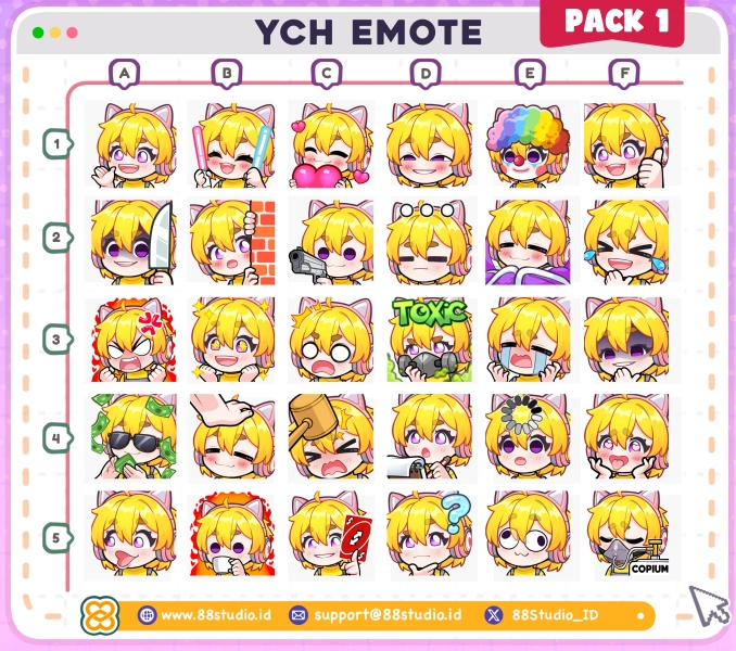 YCH Emote Chibi Twitch Emotes Mega Pack - 01 by 88 Studio - COMMISSION OPEN (@EightyEightDesign)