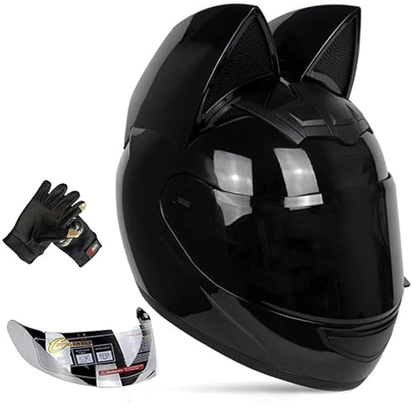 Personalized Cool Cat Ear Electric Motorcycle Helmet Winter Full Helmet Men and Women Racing Shaped Motorcycle Helmet
