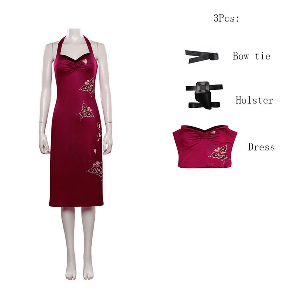 Resident Evil 4 Ada Wong Cosplay Costume Red Dress Women Halloween Outfit